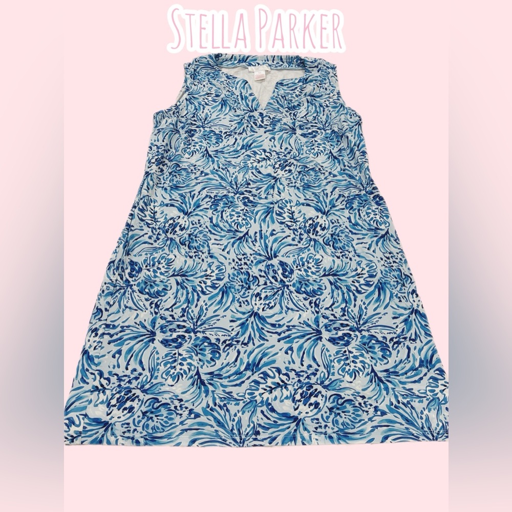 Stella Parker Blue and White Dress/ swim cover with pockets!